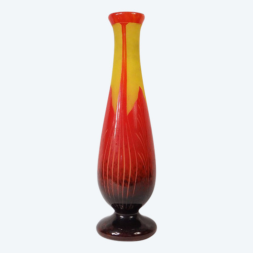 Large Vase Pâte de Verre Le Verre Français Schneider Feuilles Art Déco XXè