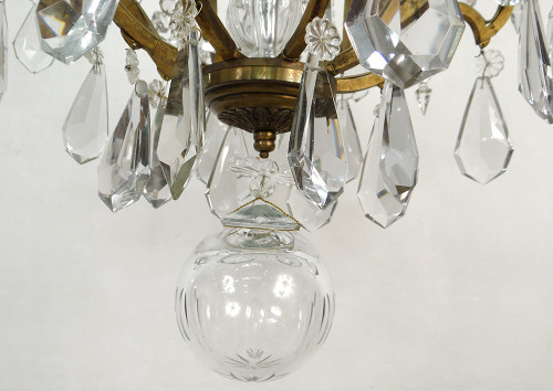 Lampadario a 8 luci in bronzo con ghirlande di cristallo tagliato Lampada a sospensione del XIX secolo