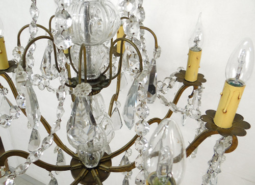 Lampadario a 8 luci in bronzo con ghirlande di cristallo tagliato Lampada a sospensione del XIX secolo