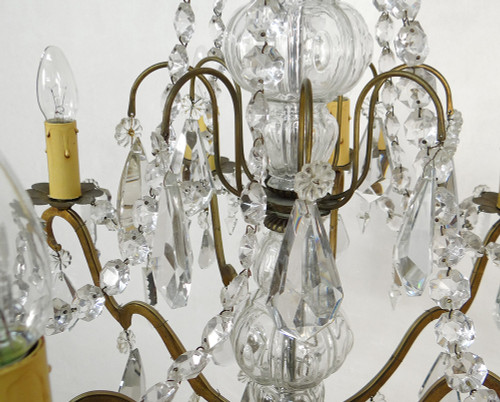 Lampadario a 8 luci in bronzo con ghirlande di cristallo tagliato Lampada a sospensione del XIX secolo