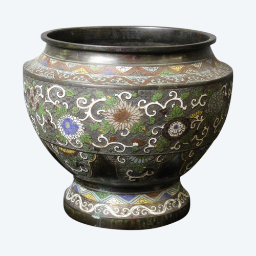 Cloisonne Bronze Plant Pot Japan XIX