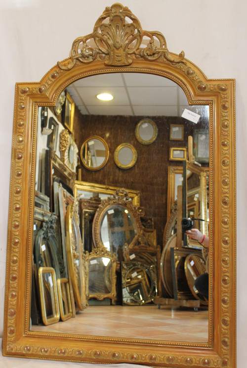 Large Antique Mantelpiece Mirror, Patina And Shell 96 X 148 Cm