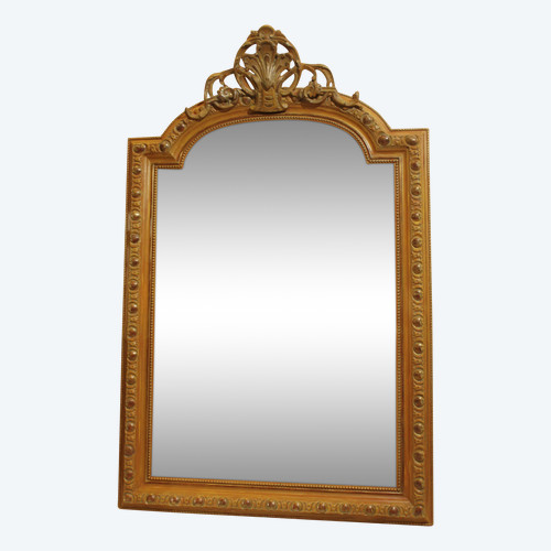 Large Antique Mantelpiece Mirror, Patina And Shell 96 X 148 Cm