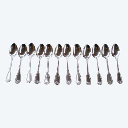 12 Espresso-/Mokka-Löffel aus versilbertem Metall Modell Maintenon (Schale) ERCUIS