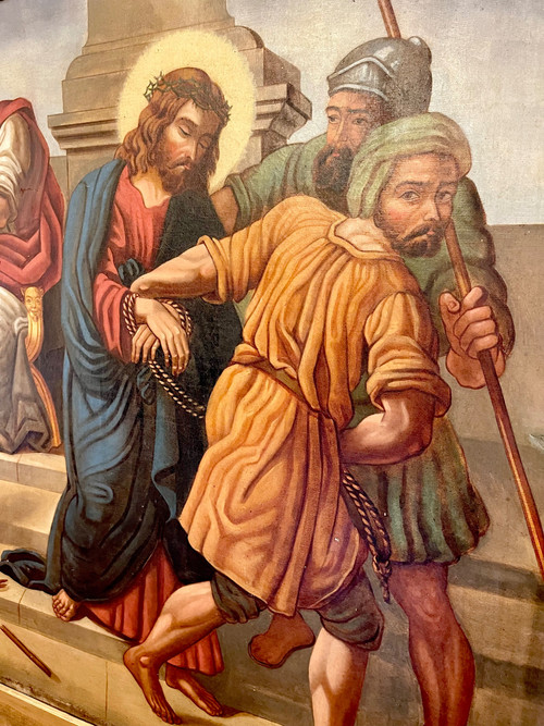 Sehr großes religiöses Gemälde Jesus erscheint vor Kaiphas