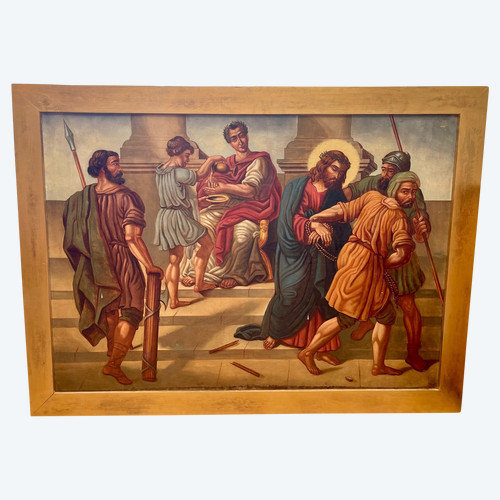 Sehr großes religiöses Gemälde Jesus erscheint vor Kaiphas