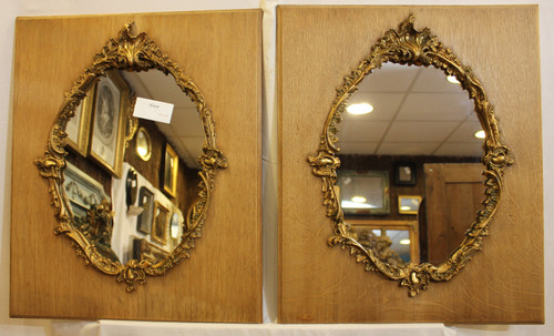 Pair Of Rectangular Mirrors, Wood And Gold, Rococo Style 48 X 58 Cm