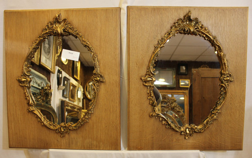 Pair Of Rectangular Mirrors, Wood And Gold, Rococo Style 48 X 58 Cm