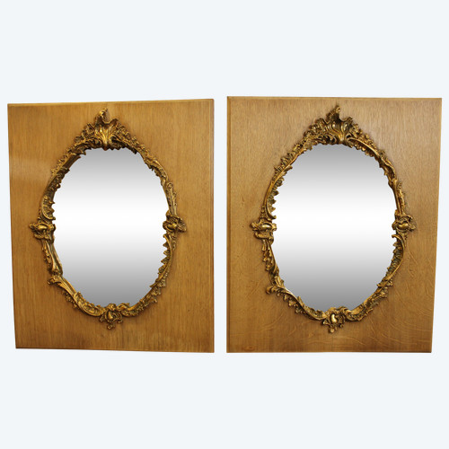 Pair Of Rectangular Mirrors, Wood And Gold, Rococo Style 48 X 58 Cm