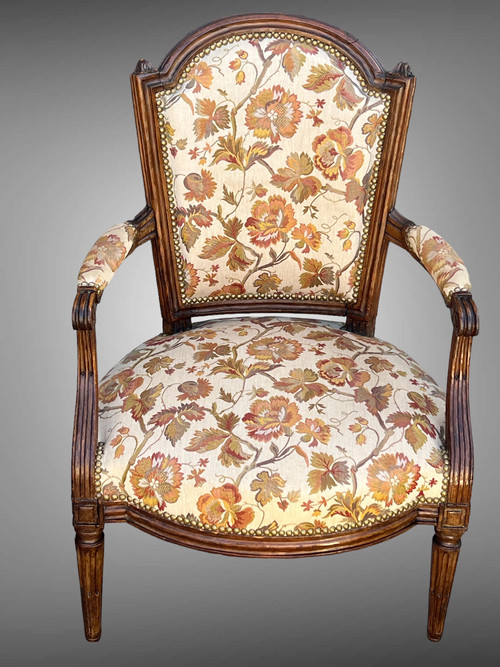 PAIRE DE FAUTEUILS XVIIIe ÉPOQUE LOUIS XVI CABRIOLET A DOSSIER BÊCHE TAPISSÉS
