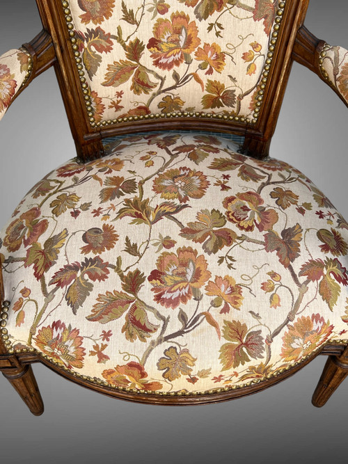 PAIRE DE FAUTEUILS XVIIIe ÉPOQUE LOUIS XVI CABRIOLET A DOSSIER BÊCHE TAPISSÉS