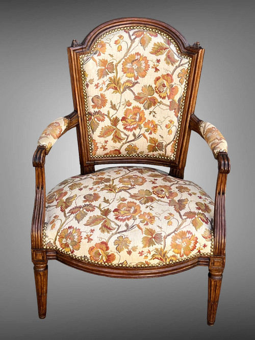 PAIRE DE FAUTEUILS XVIIIe ÉPOQUE LOUIS XVI CABRIOLET A DOSSIER BÊCHE TAPISSÉS