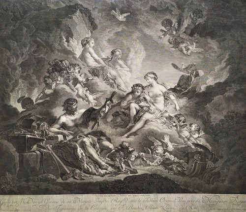 Mythological Etching Vulcan  Venus Engraving After Boucher 18th c Old Print