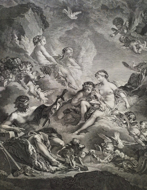 Mythological Etching Vulcan  Venus Engraving After Boucher 18th c Old Print
