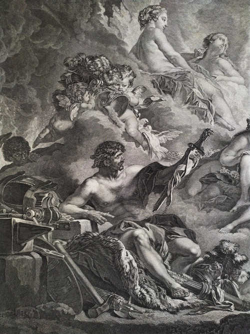 Mythological Etching Vulcan  Venus Engraving After Boucher 18th c Old Print