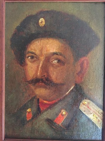 Ritratto di un militare russo o sovietico. Olio su tavola.