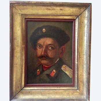 Portrait of a Russian or Soviet Military. Oil on panel.