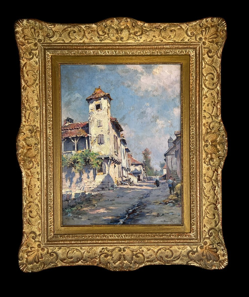 GEMÄLDE / ÖL AUF TAFEL VON GEORGES SERRIER 1852 / 1949 ( DORFSTRASSE )