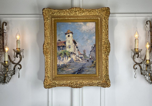 GEMÄLDE / ÖL AUF TAFEL VON GEORGES SERRIER 1852 / 1949 ( DORFSTRASSE )