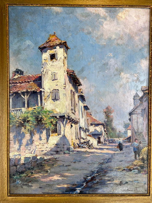 GEMÄLDE / ÖL AUF TAFEL VON GEORGES SERRIER 1852 / 1949 ( DORFSTRASSE )