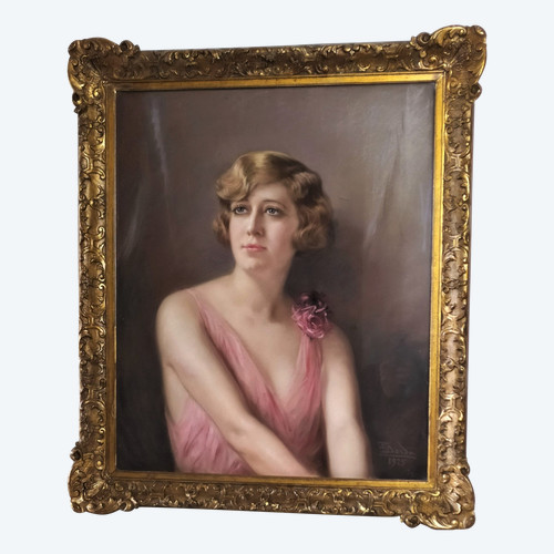 Pastel Par Enrique Dorda Y Rodriguez Portrait De Femme Art Déco