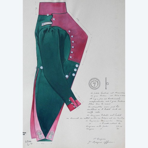 Charles BRUN 1825-1908 Uniform eines Offiziers des 7. Dragoners, Zeichnung, Napoleon, Empire
