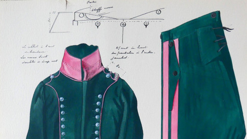 Charles BRUN 1825-1908 Uniforme d'officier du 9e Chasseurs, 1812, drawing, Napoleon, Empire