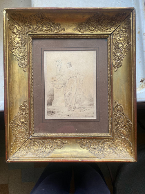 Dessin néo classique au lavis d'une femme dénudée de Nicolas Gosse dans son cadre Restauratio