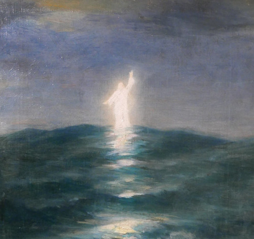 Antoine MORLON 1834-1913 Cristo Salvatore, dipinto, Salon, 1887, barca, mare, religione