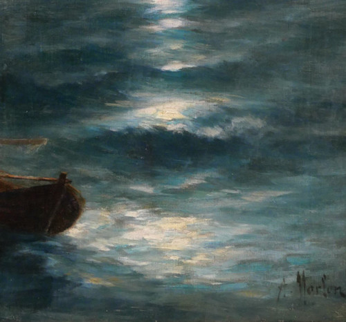 Antoine MORLON 1834-1913 Cristo Salvatore, dipinto, Salon, 1887, barca, mare, religione