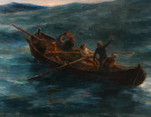 Antoine MORLON 1834-1913 Cristo Salvatore, dipinto, Salon, 1887, barca, mare, religione
