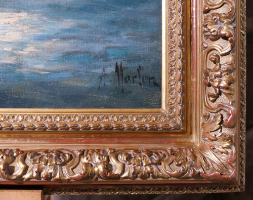 Antoine MORLON 1834-1913 Cristo Salvatore, dipinto, Salon, 1887, barca, mare, religione