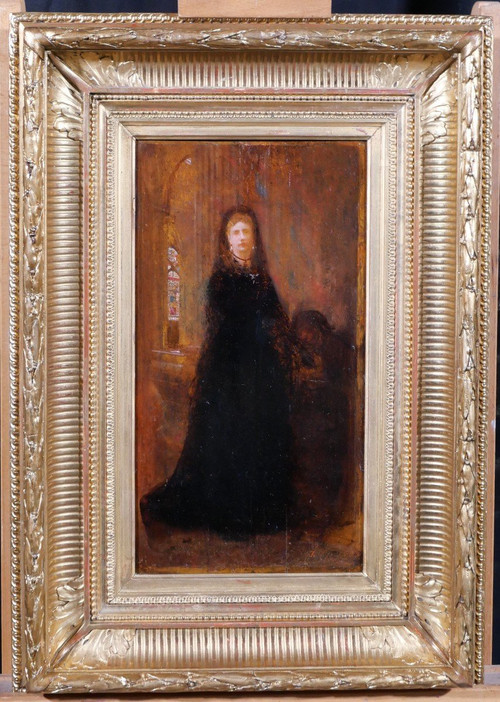 Charles SELLIER 1830-1882 Porträt einer Frau in einer Kirche, Gemälde, um 1870