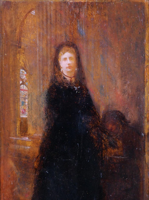 Charles SELLIER 1830-1882 Porträt einer Frau in einer Kirche, Gemälde, um 1870