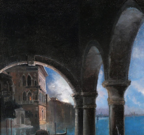 Guino Fedreghini 1861-1945 Venise, scène nocturne, tableau, 1888