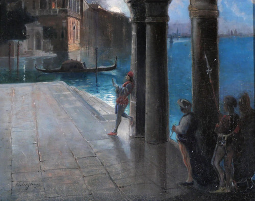 Guino Fedreghini 1861-1945 Venise, scène nocturne, tableau, 1888