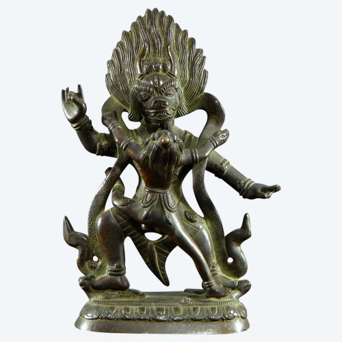 Tibet, primo terzo del XX secolo, interessante gruppo bronzeo raffigurante Yama.