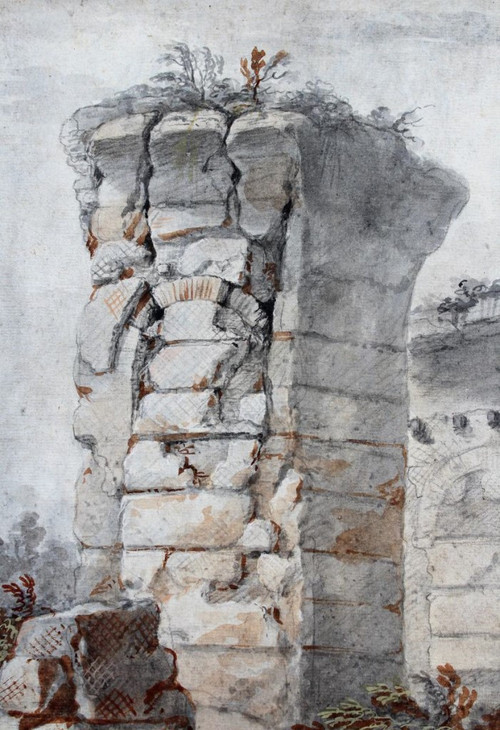 Charles Louis CLERISSEAU 1721-1820 Ruine antique, dessin