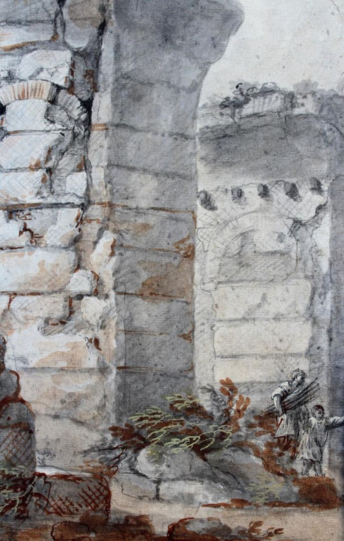 Charles Louis CLERISSEAU 1721-1820 Ruine antique, dessin