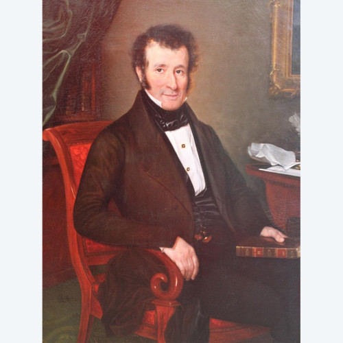 Elisa DAVID, XIXe, Portrait d'homme, 1840, grand tableau