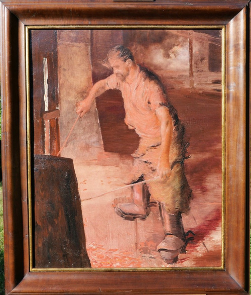 Lucien JONAS (attribué à), 1880-1947, Ouvrier dans un haut-fourneau, tableau, vers 1900
