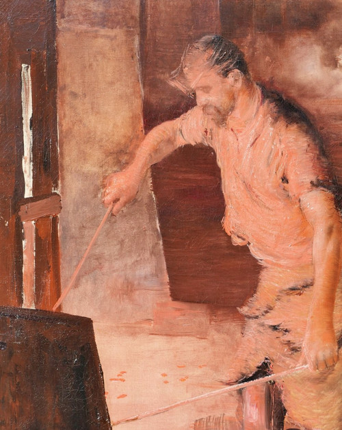 Lucien JONAS (attribué à), 1880-1947, Ouvrier dans un haut-fourneau, tableau, vers 1900