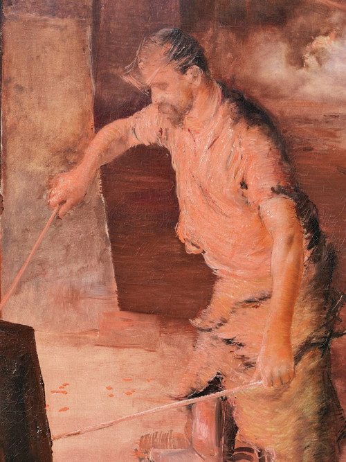 Lucien JONAS (attribué à), 1880-1947, Ouvrier dans un haut-fourneau, tableau, vers 1900