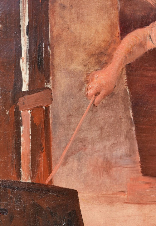 Lucien JONAS (attribué à), 1880-1947, Ouvrier dans un haut-fourneau, tableau, vers 1900
