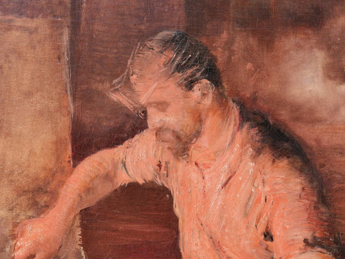 Lucien JONAS (attribué à), 1880-1947, Ouvrier dans un haut-fourneau, tableau, vers 1900