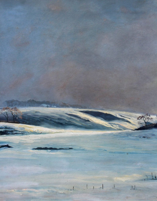 André Paul LEROUX, 1870-1950, Paesaggio innevato vicino a Fécamp, pittura, 1930 circa