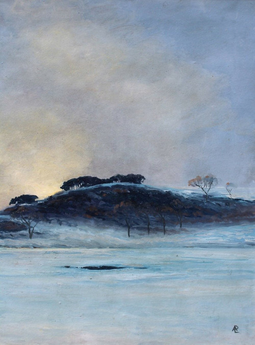 André Paul LEROUX, 1870-1950, Paesaggio innevato vicino a Fécamp, pittura, 1930 circa