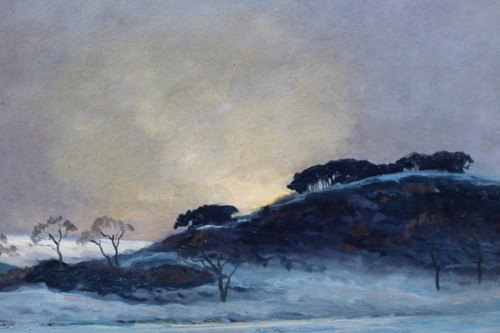 André Paul LEROUX, 1870-1950, Paesaggio innevato vicino a Fécamp, pittura, 1930 circa