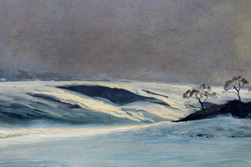 André Paul LEROUX, 1870-1950, Paesaggio innevato vicino a Fécamp, pittura, 1930 circa