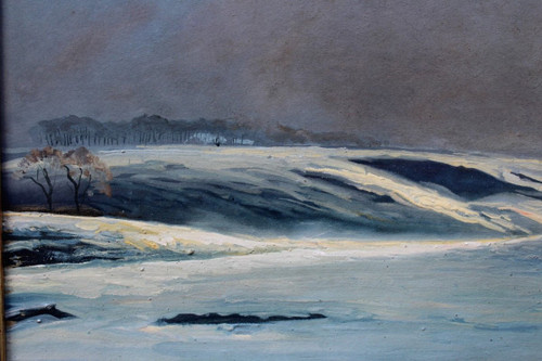 André Paul LEROUX, 1870-1950, Paesaggio innevato vicino a Fécamp, pittura, 1930 circa